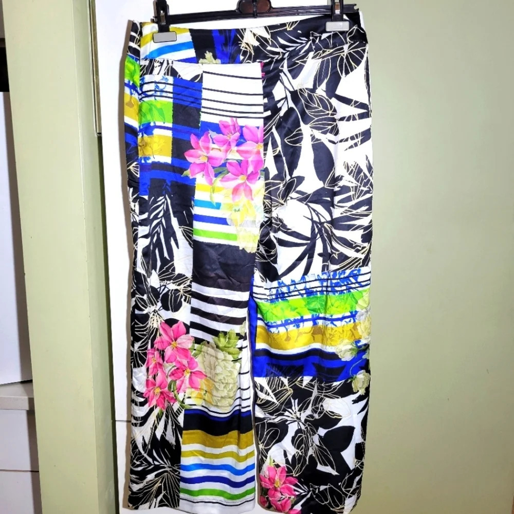 Size 10 | Joseph Ribkoff: floral multicolor wide leg high rise trouser